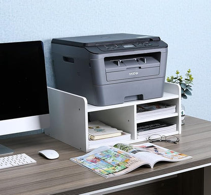 PAG Desktop Printer Stand with Storage, Paper Storage Holder Rack for Desk, Wooden Printer Organization for Home/Office, White