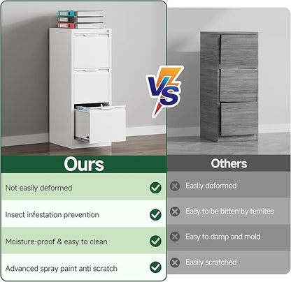 3 Drawer File Cabinet with Lock, White Vertical Filing Cabinets for Home Office, Locking Metal File Cabinet for Letter/Legal/A4/F4 Size, Assemble Required