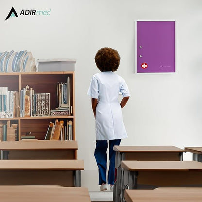 AdirMed Locking Medicine Cabinet Wall Mounted First Aid Cabinet with Lock, Lockable Wall Medicine Cabinet with Dual Lock and Dual Keys, 21" H x 16" W x 6" D, Purple