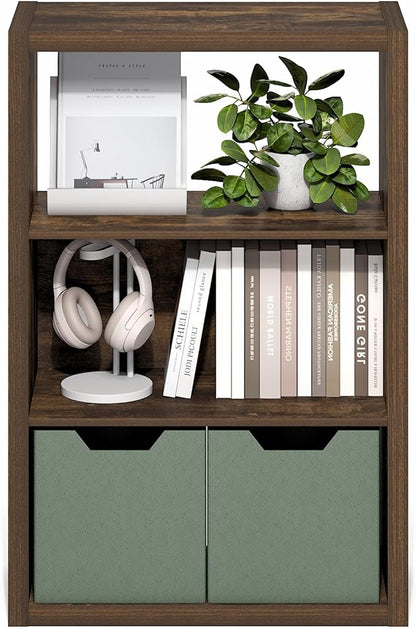Furinno Viola Book Shelf, 3-Tier Bookshelf, Extra Thick Frame Bookcase with Open Shelf, Open Back Design, 11.3" x 23.2" x 35.9", for Living Room, Bedroom, Home Office, Amber Pine