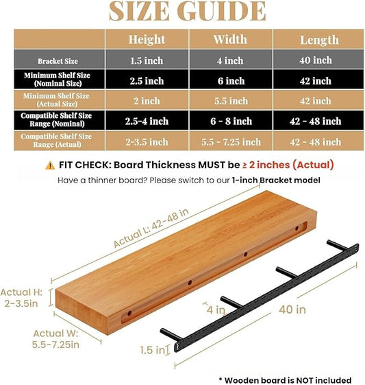 2pcs Floating Shelf Hardware Heavy Duty Hidden Shelf Brackets Support,Wall Mounting Invisible Floating Shelves Bracket with Jig (40" x 4" x 1.5")