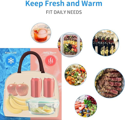 DALINDA Lunch Bag Lunch Box for Women Men Reusable Insulated Lunch Bags for Adults,Water-Resistant Cute Cooler Lunch Tote Bag, Large Capacity for Work Travel Picnic,Beige