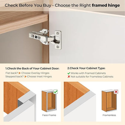 Ravinte 1 Pair 2 Packs Full Overlay Cabinet Door Hinges,105 Degree Adjustable Concealed Kitchen Cabinet Hinges Soft Close for Face Frame Cabinet