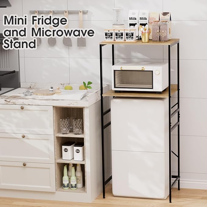 Mini Fridge Shelf Mini Fridge and Microwave Stand Over Mini Fridge Storage Rack Height Adjustable Microwave and Fridge Stand Suitable for Dorm, Kitchens, Offices, Yellow