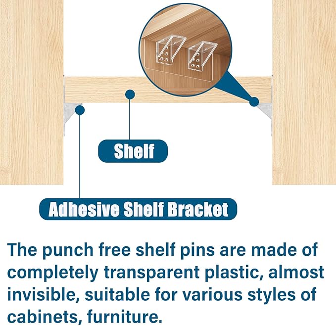 12-Pack Heavy-Duty Adhesive Shelf Brackets, Large Size Double Row Brackets, No-Drill Wall Mount Pegs,Shelf Support Pegs for Kitchen Cabinets, Bookshelves, and Closets