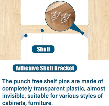 12-Pack Heavy-Duty Adhesive Shelf Brackets, Large Size Double Row Brackets, No-Drill Wall Mount Pegs,Shelf Support Pegs for Kitchen Cabinets, Bookshelves, and Closets
