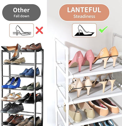 10 Tiers Tall Shoe Rack 20-25 Pairs Boots Organizer Storage Sturdy Narrow Shoe Shelf for Entryway, Closets with Hooks, White