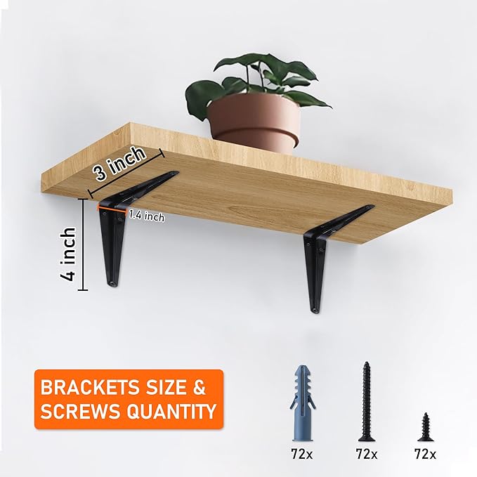 ELSKER&HOME 24 Pack Shelf Brackets 4 Inch, Floating Shelf Bracket for Wood, Black Metal L Bracket for Shelves Support, Wall Mount Corner Brace