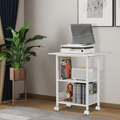 Printer Stand, 3-Tier Industrial Large Printer Table with Shelf, 23"x15" Mobile Heavy Duty Storage Rack on Wheels for Home Office Printer Fax Machine Scanner Copier, White