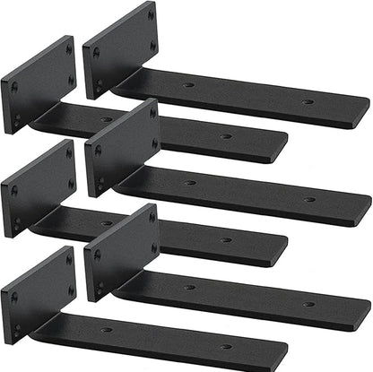 Shelf Brackets Heavy Duty Industrial L Shelf Bracket - 0.2 Inch Thick Premium Solid Steel Shelf Supports, Black Rustic Wall Brackets for Shelves - 10 Inch Floating Shelves Hardware (6Pcs)