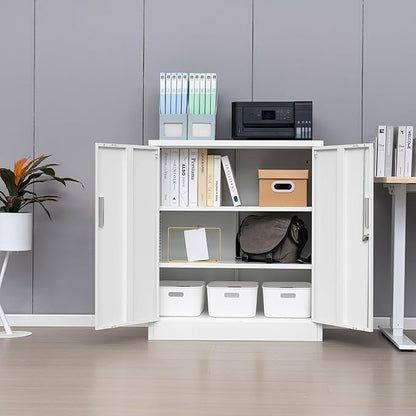 Metal Storage Cabinet, 36" H Locking Storage Cabinet with 2 Adjustable Shelves for Garage, Home, Office, Utility Room-White