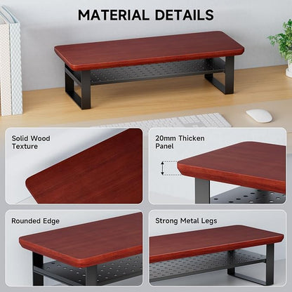 Monitor Stand Riser, 24 Inch Computer Monitor Stand for Desk, 2-Tier Wood Desk Shelf Organizer with Storage, Desktop Stand for Laptop/Screen/PC/Printer, Ergonomic Home Office Monitor Stand