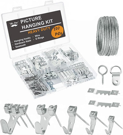 Mr. Pen Picture Hanging Kit, 220pc - Wall Hangers, Picture Hangers, Nails, Hooks