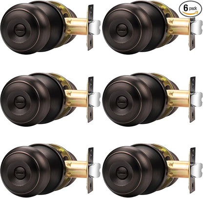 Probrico Oil Rubbed Brozne Door Knobs, Privacy Door Locks with Round Ball, Interior Door Knobs for Bedroom Bathroom, 6 Pack