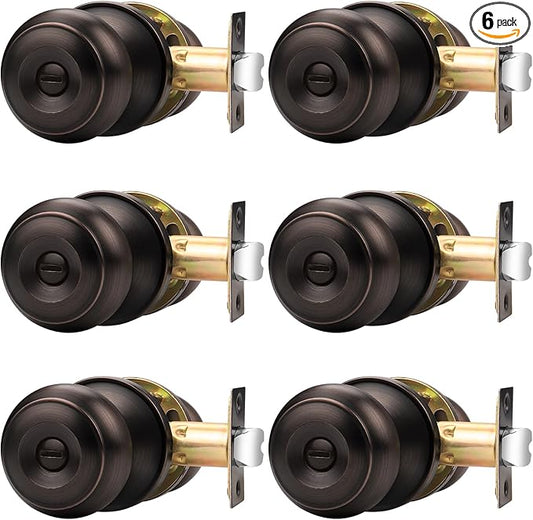 Probrico Oil Rubbed Brozne Door Knobs, Privacy Door Locks with Round Ball, Interior Door Knobs for Bedroom Bathroom, 6 Pack