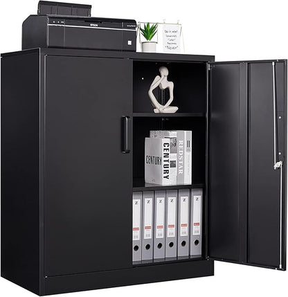 Letaya Metal Storage Cabinets with Lock, Small Locker Steel Cabinets, Adjustable Shelves 2 Doors for Home,Office, Warehouse,Garage(Black-36)