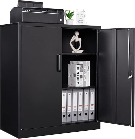 Letaya Metal Storage Cabinets with Lock, Small Locker Steel Cabinets, Adjustable Shelves 2 Doors for Home,Office, Warehouse,Garage(Black-36)