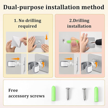 Adjustable Wall Mounted Shower Head Holder, Strong Adhesive & Drilling 2 Installation Methods, 360° Swivel Handheld Shower Wand Holder for RV Kids’ Bathroom Shower Accessories （White）
