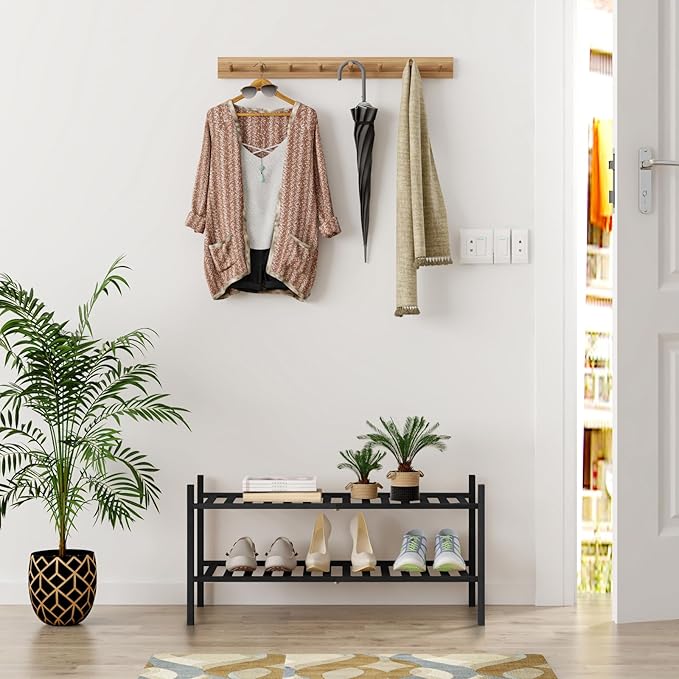 Z&L HOUSE 2-Tier Shoe Rack for Closet, Stackable Bamboo Shoe Rack for entryway, Hallway, Bathroom, Multifunctional Utility Free Standing Shoe Shelf Black