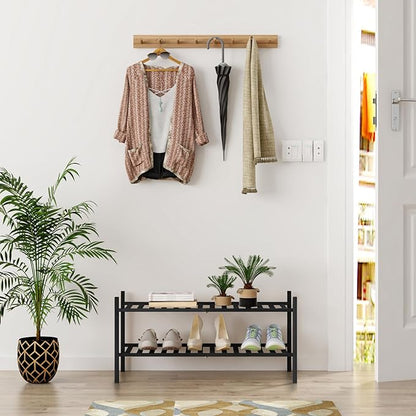 Z&L HOUSE 2-Tier Shoe Rack for Closet, Stackable Bamboo Shoe Rack for entryway, Hallway, Bathroom, Multifunctional Utility Free Standing Shoe Shelf Black