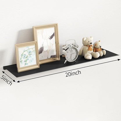 MKO 20" Floating Shelves for Wall, Long Metal Wall Mounted Shelf for Bathroom, Bedroom, Living Room, Kitchen, Display Hanging Shelves for Books/Storage/Room Decor 2 Packs, Black