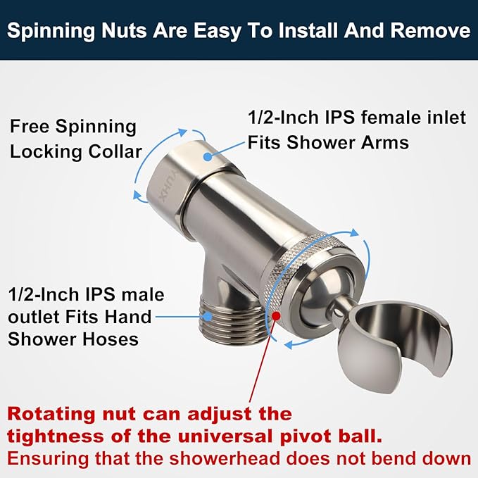 Shower Head Holder All Metal and Extra Long Stainless Steel 6 ft. Hose,Adjustable Shower Arm Bracket for Handheld ,Brass Hand held Showerhead Mount C-Style Brushed Nickel
