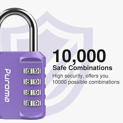 Puroma 1 Pack Combination Lock for Locker 4 Digit Outdoor Waterproof Padlock for School, Gym, Sports, Fence, Toolbox, Gate, Case, Outdoor, Hasp Storage (Purple)