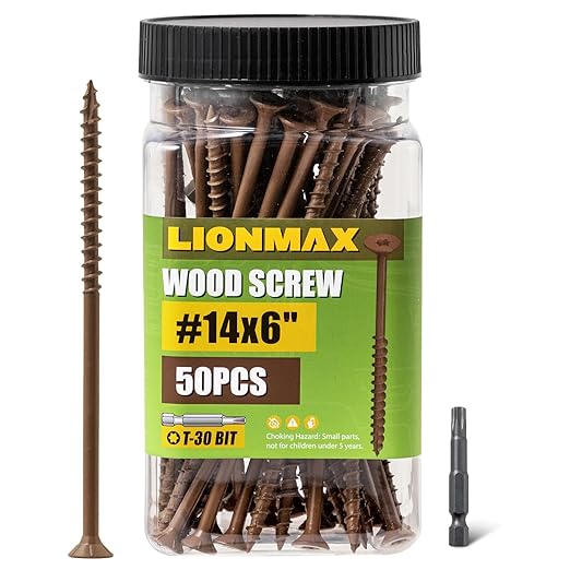 LIONMAX Deck Screws #14 x 6 Inch, 50 PCS, Long Wood Screw, Rust Resistant, Exterior Epoxy Coated for Outdoor Decking, Torx/Star Drive Head, T30 Star Bit Included