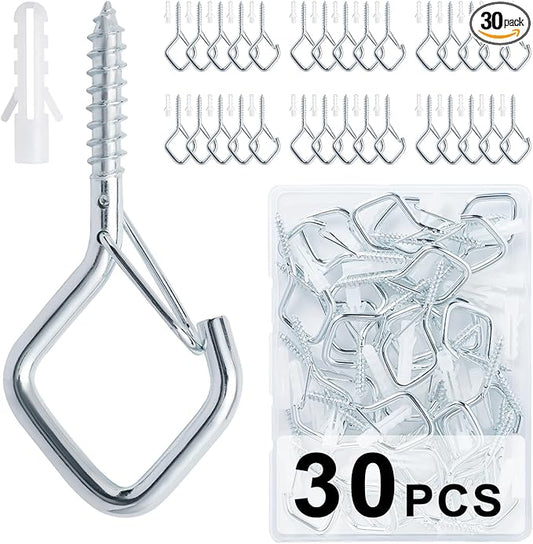 30 PCS Cup Screw-in Hanger Hooks with Safety Buckle, Windproof Screw Hooks Perfect for Hanging Outdoor String Lights, Plants, and Patio Lights,for Ceiling and Wall Mount, 2.2 Inches in Silver