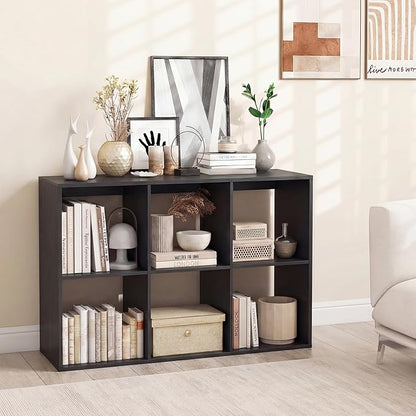 Giantex 6-Cube Bookcase, Cubby Bookshelf w/Back Guardrail & Anti-Tipping Kits, 9-Tier Freestanding Storage Organizer with Shelves, Open Back Display Rack for Living Room, Bedroom, Study