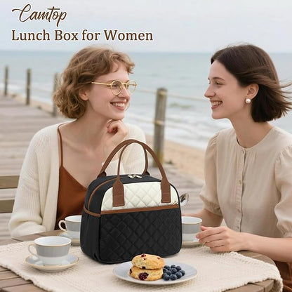 CAMTOP Lunch Box for Women Men Insulated Lunch Bag Lunch Tote Bag Leakproof Thermal Cooler Large Capacity for Travel Work School Picnic (Black White Brown)