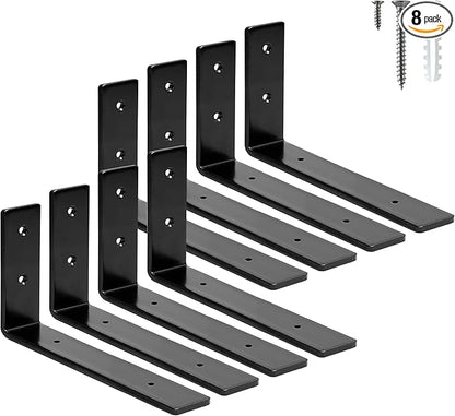 ELSKER&HOME Shelf Brackets 8 Inch, 8 Pack Floating Shelf L Brackets for Shelves Support, Black Metal Heavy Duty Shelf Brackets for DIY Decorative