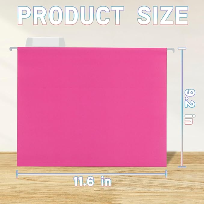 25 Packs Hanging File Folders Pink,Letter Size 8.5x11,Hanging File Folders with 1/5-cut Tabs,File Folders for Filing Cabinet with Tabs,Designed for Bulky Files,Ideal Office,School Classroom