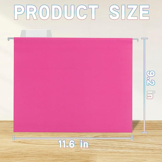 25 Packs Hanging File Folders Pink,Letter Size 8.5x11,Hanging File Folders with 1/5-cut Tabs,File Folders for Filing Cabinet with Tabs,Designed for Bulky Files,Ideal Office,School Classroom
