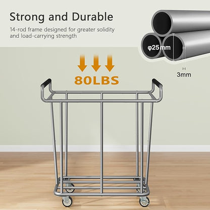Large laundry hamper with Wheels, 2 Bag 360L Big Rolling Laundry Basket Sorter Cart, Extra Large Laundry Clothes Hamper, Heavy Duty Laundry Basket Organizer for Laundry Room,Bathroom