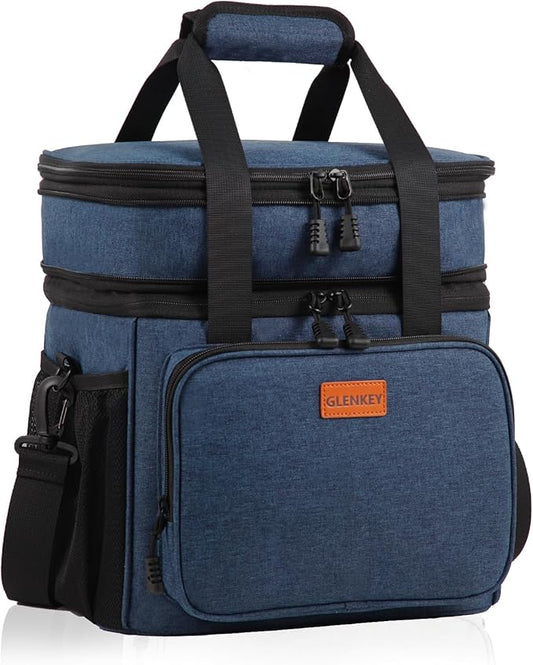Expandable Large Lunch Box, Insulated Heavy Duty Lunch Bag Waterproof Leakproof Durable Cooler Bag for Men Women Adults Work Construction Camping Trip, 16L, Blue, GLENKEY