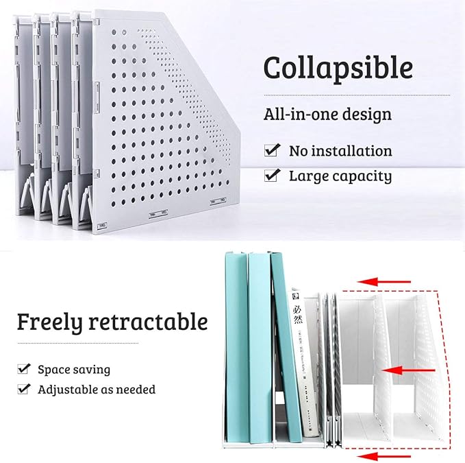 SAYEEC Desktop Collapsible File Magazine Folder Holder 4 Compartment Plastic Hollow Documents Foldable Organizer Files Cabinet Shelf Frames Dividers Rack Display and Storage