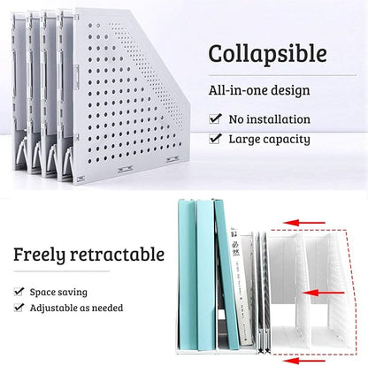 SAYEEC Desktop Collapsible File Magazine Folder Holder 4 Compartment Plastic Hollow Documents Foldable Organizer Files Cabinet Shelf Frames Dividers Rack Display and Storage