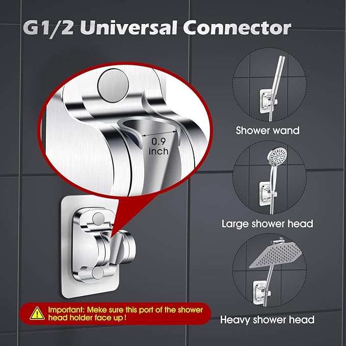 Shower Head Holder Replacement - Strong Adhesive Adjustable Handheld Shower Wand Holder Wall Mount Shower Bracket,No Drilling and Waterproof Shower Hose Holder for Shower Bathroom,Silver