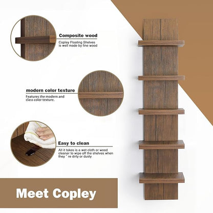 5 Tier Wall Shelves Brown, Vertical Column Shelf Floating Storage Home Decor Organizer Tall Tower Design Utility Shelving Bedroom Living Room