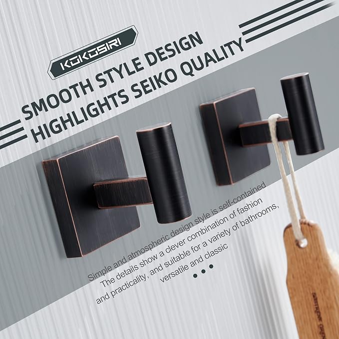KOKOSIRI Robe Hooks Bathroom Towel Coat Hook for Bath Kitchen Hardware Wall Mounted, 2 Pack Oil Rubbed Bronze Stainless Steel B1013ORB-P2
