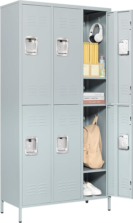 Letaya Metal Lockers for Employees-6 Door Storage Locker with Shelves and Lockable Steel Cabinet for School,Gym,Office,Staff (Gray, 6 Door)