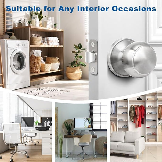 Sopoby Brushed Nickel Door Knob, 10 Pack Round Keyless Doorknobs Interior/Exterior Lockset, Passage Locking Door Knobs for Bedroom/Bathroom, Modern Design Door Hardware