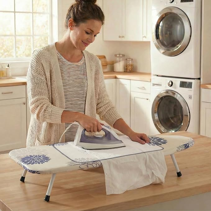 SheeChung Tabletop Ironing Board 12"x32",Small Ironing Boards with Heat Resistant Cover Pad,Portable Tabletop Ironing Board with Non-Slip Feet,Mini Folding Iron Board for Household Laundry,Dahlia