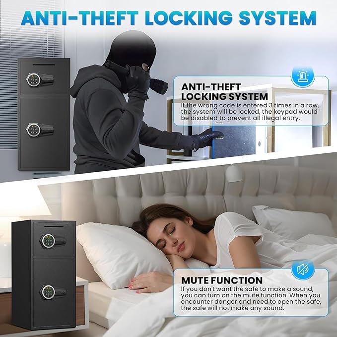 6.0 Cu Ft Large Safe Box Fireproof Waterproof, Money Safe With Mute Function and LED Light,Digital Keypad Home Safes with Deposit Slot & Dual Alarm System, Security Box for Money Valuables