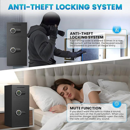 6.0 Cu Ft Large Safe Box Fireproof Waterproof, Money Safe With Mute Function and LED Light,Digital Keypad Home Safes with Deposit Slot & Dual Alarm System, Security Box for Money Valuables