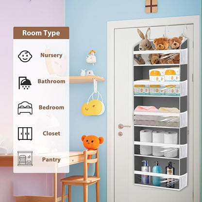 Over the Door Hat Organizer & Rack - Holds 60 Baseball Caps, Hat Storage for Closet Door Wall with 10 Clear Mesh Pockets, Grey
