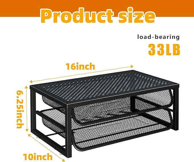 2 Pack Desk Organizer and Accessories, 2-Tier Metal Computer Monitor Stand Riser with Drawer, Desk Accessories & Workspace Organizers for Home Office Supplies, Black