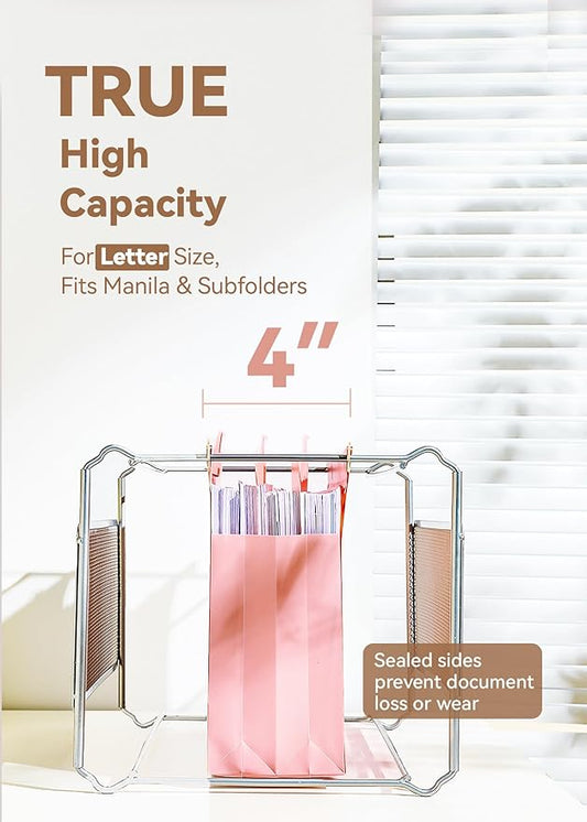 Plastic High Capacity Hanging File Folders, 4" Expansion for Bulky Documents, Side-Sealed Pocket, Holds Heavy Files, Letter Size, Movable Dividers, Insertable Tabs, 6 Pack, Pink