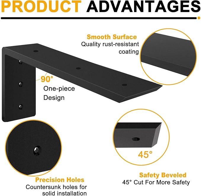 Countertop Support Brackets, Heavy Duty L Shelf Bracket 12'' x 6'' x2.5'' for Granite, Holds up to 300 lbs, L Bracket for Quartz, Granite, Wood, Concrete and Laminate Countertops(2 Pack)